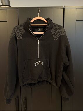 Darc Sport Black Wolves Half-Zip Cropped Sweater